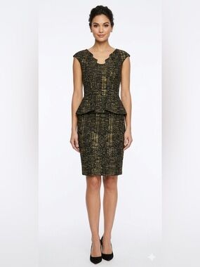 David Meister NWT Tweed Peplum Yellow and Black Dress Size 2 XS